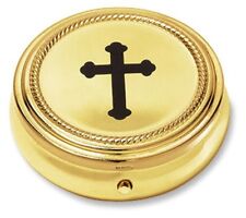 Catholic Budded Cross Gold Tone Pyx for Consecrated Eucharist Hosts picture