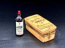 Authentic Limoges Trinket Box – Bordeaux Wine Crate with Mini Bottle Filled picture