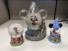 *3* Disney Mickey Mouse & Fantasia Music Box Vintage Snow Globes LOT *RARE* picture