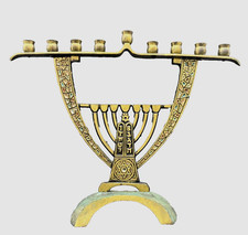 Vintage Brass Jewish Hebrew Hanukkah Menorah Judaica Judaism Jerusalem Israel picture