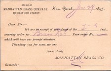 1895 Manhattan Brass Co. New York Postal Card - East Hampton CT Posted picture