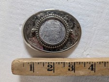Vtg Western Silver-Tone Oval Belt Buckle Novelty 1895 U.S. Morgan Silver Dollar picture