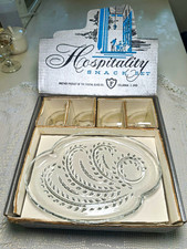 VTG 1950s Federal Glass Hospitality Snack Set Homestead Wheat Original Box picture