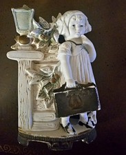 Spill vase. Bisque Figurine Girl with Satchel by Mailbox. Germany 1900 picture
