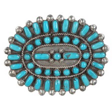 Large 1975 Peyketewa Zuni Sterling and turquoise cluster pin picture