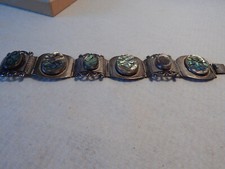 VTG 1950S 60S STERLING 925 TAXCO BRACELET 6 ABALONE PANELS MEXICAN MEXICO picture