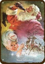 1949 SANTA CLAUS & REINDEER COCA-COLA Vintage Look DECORATIVE REPLICA METAL SIGN picture