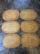 Vintage Fallani & Cohn Woven Hemp Straw Placemat Yellow Brown MCM 6 pc Retro picture