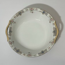 Antique Hand Painted Nippon Porcelain Serving Bowl Pink Roses Gold Handles Japan picture