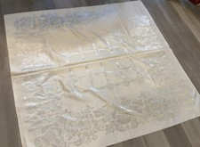 Vintage Rectangle Tablecloth, Belgium, Cotton & Rayon, Flower Design, Ant. White picture