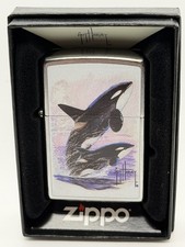 2022 Orca Killer Whales Chrome Zippo Lighter NEW 48017 picture
