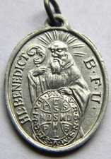 Rare St. Benedict Shield Silver Holy Medal Relic of Blood of Christ Weingarten picture
