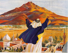 Mountain Comes To Mahomet Islam Prophet WWII Vintage Print Ad 1943 Sat Eve Post picture