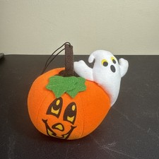 VTG Russ Berrie Plush Pumpkin Ghost #1171 Halloween Hanging Decor RARE 1990s picture