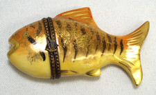 Limoges Peint Main Striped Orange Tiger Fish Fishing Trinket Box PV France picture