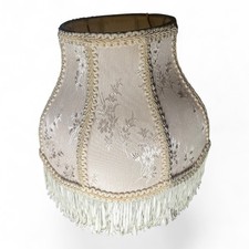 Vintage Dusty Rose Cream Damask Brocade Victorian Bell Panel Fringe Lamp Shade picture