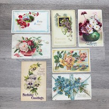 Vintage Antique Birthday Postcard Lot 7 Floral Raphael Tuck 1900s Mixed Colors picture