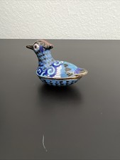 Vintage Cloisonne Enamel Brass Blue Bird/duck Trinket Box About 2 Inches picture