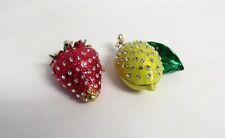 Strawberry & Lemon Enamel & Crystal Hinged Trinket Boxes - Magnetic Closure -EUC picture