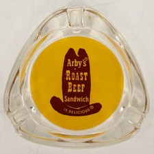 Vintage Arby's Roast Beef Sandwich Clear Glass Advertising Logo Ashtray 3-Rest picture