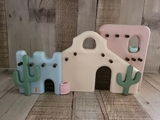 Southwest Diorama Adobe House Cactus Woodcraft Hanging Wall Art Home Interiors  picture