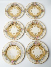 Antique KPM Sceptre Dresden Hand Painted Watteau Raised Gold Plates Set of 6 picture