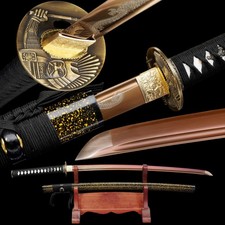 Japanese Katana Golden Armor Forged High Carbon Steel Etched Full Tang picture