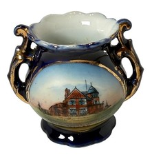 TILTON NH NEW HAMPSHIRE ANTIQUE Souvenir SOLDIERS HOME Porcelain COBALT TRINKET picture