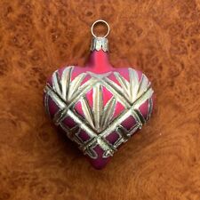 Vintage WATERFORD Holiday Heirlooms Red Gold Heart Christmas Glass Ornament picture