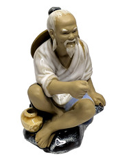 Asian Mud Man Fishing Man Ceramic Figurine Approx. 5