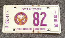 RARE Original 1959 ELKS NATIONAL CONVENTION Illinois event license plate #82 picture