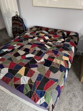 Vintage Crazy Quilt Patchwork Antique Tied Quilt CUTTER? picture