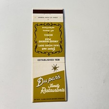 Du- Par's Family Restaurants Pies Est 1938 Vintage Matchbook Cover 4MB108-2 picture
