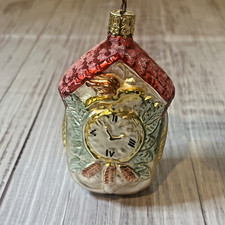 Vtg Inge Glas Blown Glass Cuckoo Clock Christmas Ornament Germany Glitter 3