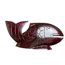 WOODEN FISH Antique Wood Hand Carved & Stained Figurine, 12”x6”x2” Hawaii picture