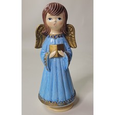 Vintage Ardco Musical Angel Figurine Blue Gold Silent Night Japan 9.5in picture