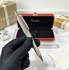 Cartier Santos Ballpoint Pen Silver Trim Elegant Writing Instrument Full Box picture