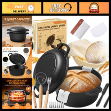 5QT Pre-Seasoned Cast Iron Dutch Oven for Sourdough Baking + Proofing Basket & T picture