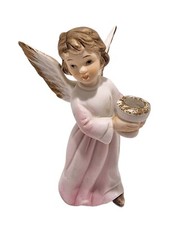 Vintage Porclean Angel Figurine Statue Pink Gold Sweet Dainty picture