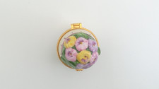 Vintage Hand Painted Porcelain Floral Hinged Trinket Box Gold Tone Rim TB1 picture