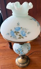 Vintage Fenton Hurricane Lamp Blue Floral Hand Painted & Signed - Francis Burton picture