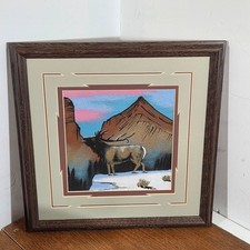 Navajo Sandpainting ELK In Mountains Forest Professional Framed & Matted COA picture