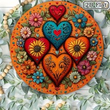 Large Folk Art Bohemian Floral Heart Tin Metal Signs Home Décor 8x8 picture