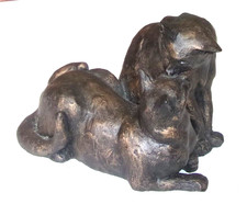 Vintage Frith Sculpture Paul Jenkins Brn/Blk Snuggling Double KITTY CAT Bronze picture