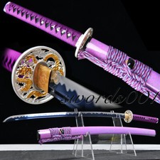 Elegant Purple Katana Japanese Samurai Sword Carbon Steel Blue Blade Full Tang picture