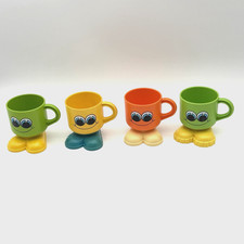 Vintage Deka Footsie Tootsie Plastic Mugs Set of 4 Retro 1970s Novelty Cups picture