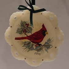 Fenton Satin Glass Cardinal Flower Christmas Ornament 1944 picture