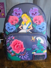 Loungefly Mini Backpack: ALICE IN WONDERLAND Flowers Floral Purple Blue Pink picture