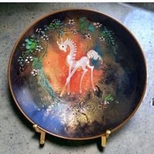VINTAGE ENAMEL COPPER BOWL HORSE HAND PAINTED DISH SIGNED SAGITTA HOLLAND  picture