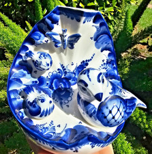 VTG Gzhel Russian Porcelain Vase Bird Nest Chick Butterfly by ZAO Unified Gzhel picture